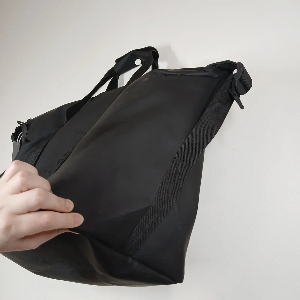 NWT RAINS Duffel Bag Black Waterproof Coated Weekender Travel Gym Modern
